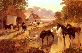 約翰 弗雷德裡尅 赫爾林 The Evening Hour,Horses And Cattle By A Stream At Sunset